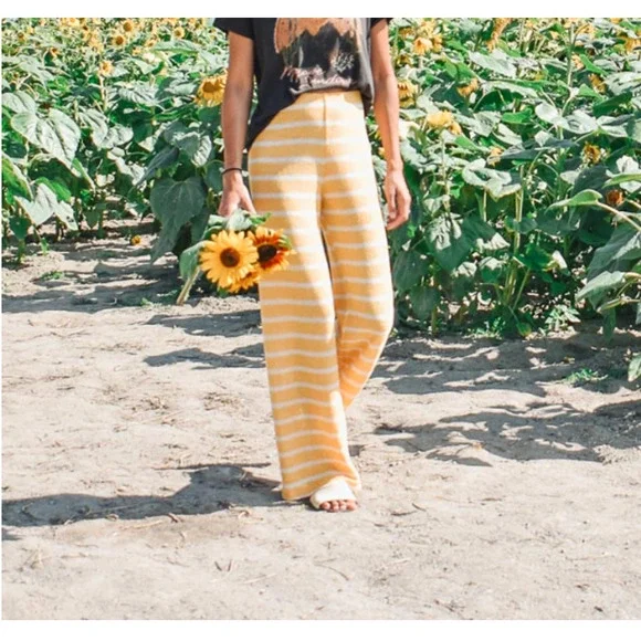 Zara Pants Jumpsuits Nwt Zara Bright Yellow Striped Knit